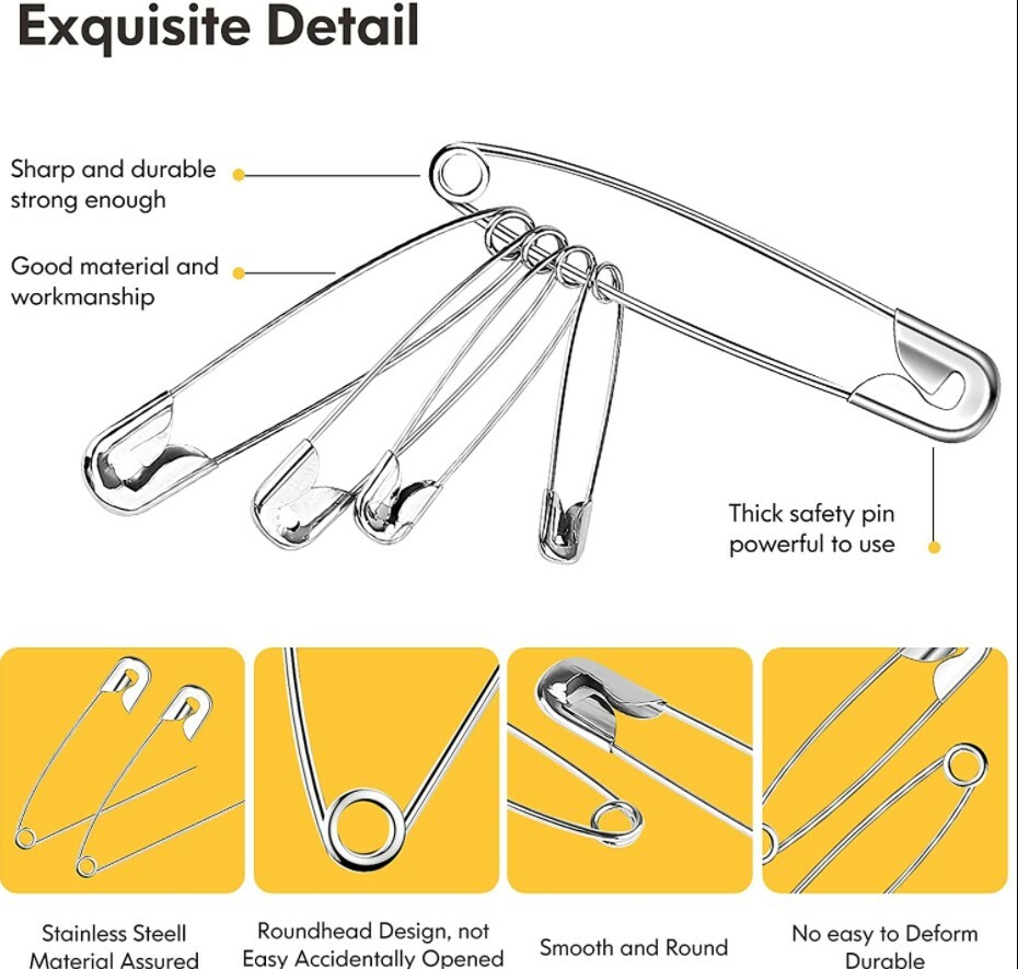 350 Pcs Safety Pins Assorted Sizes Safety Pins Set for Sewing Craft Cloth Large