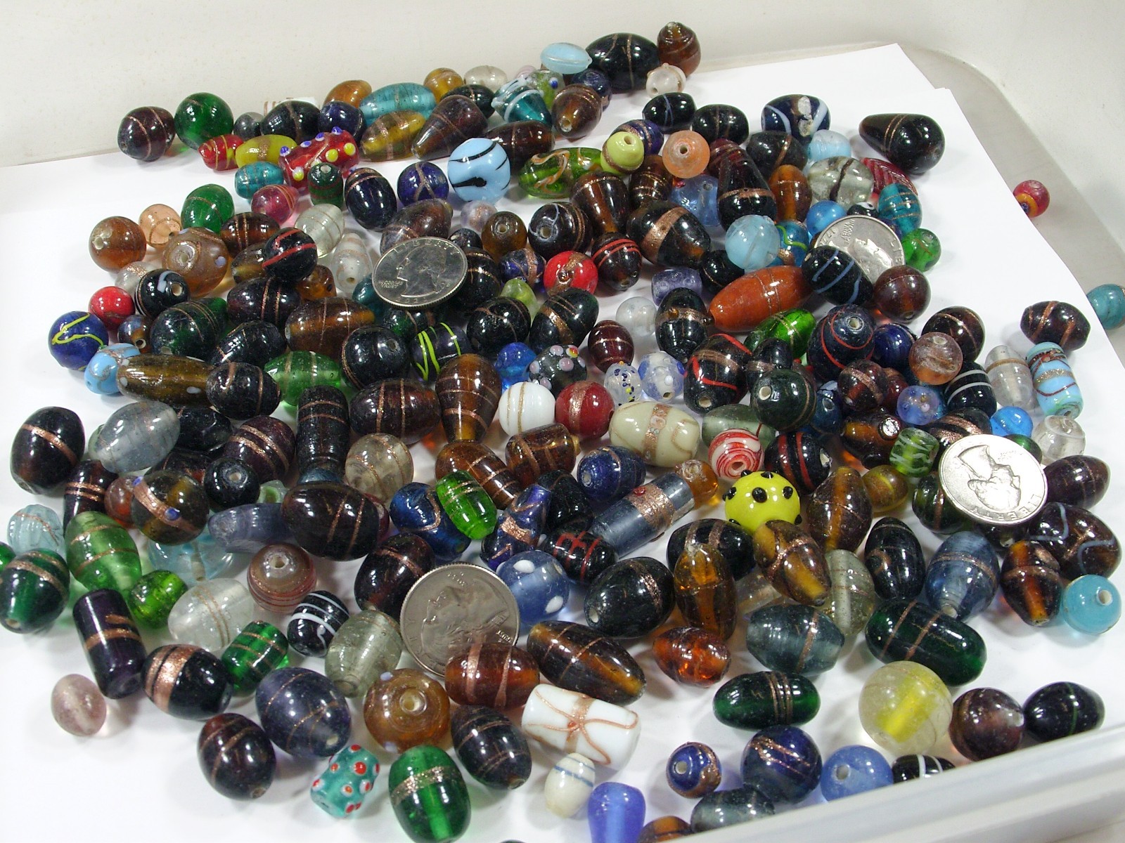 2 Pounds Assorted Shapes and Sizes Old Stock India Handmade Glass Beads (Y-68)⭐