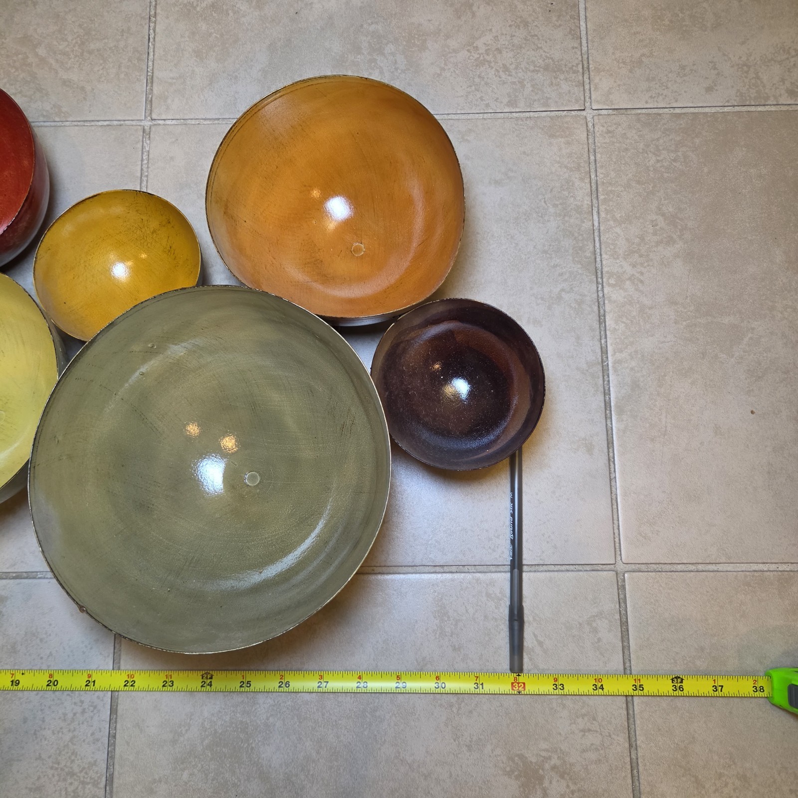 Large 32×16 3D Multicolor Metal Bowl Wall Sculpture Mid Century Modern Decor