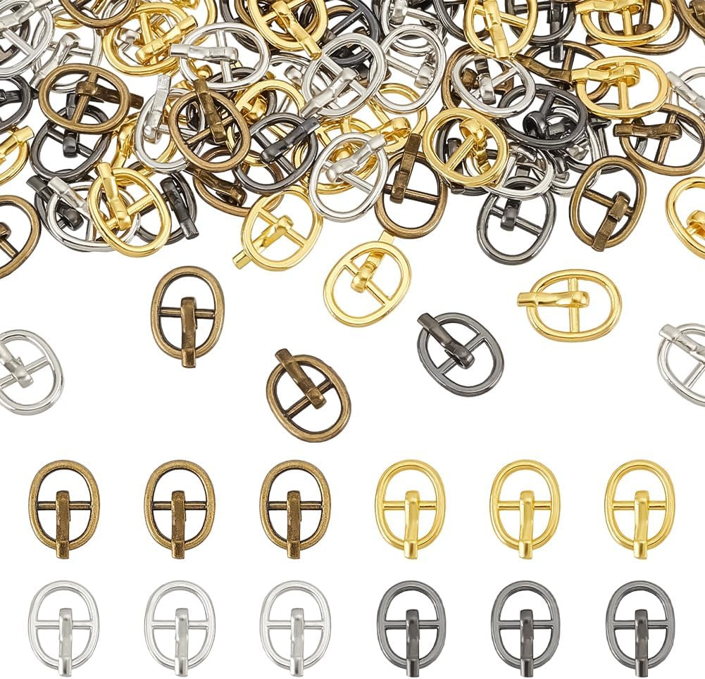 80 PCS Tiny Oval Alloy Buckle for Doll Making 0.4X0.31Inch 4 Color Mini Metal Ro