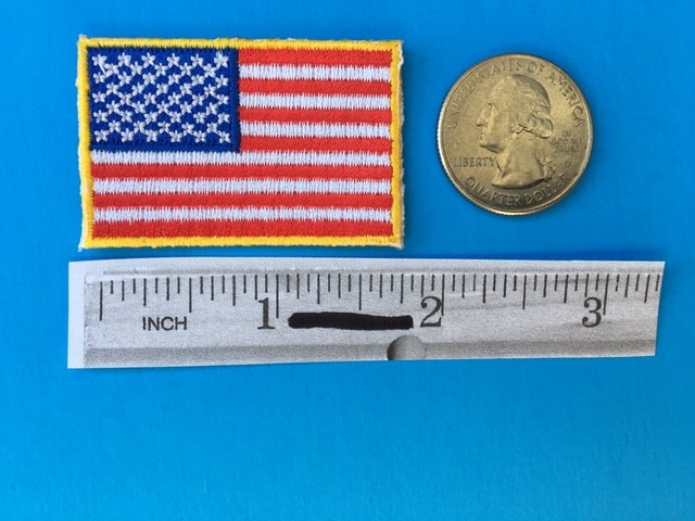 SMALL USA AMERICAN FLAG EMBROIDERED PATCH IRON-ON SEW-ON GOLD BORDER 1¾” x 1⅛”