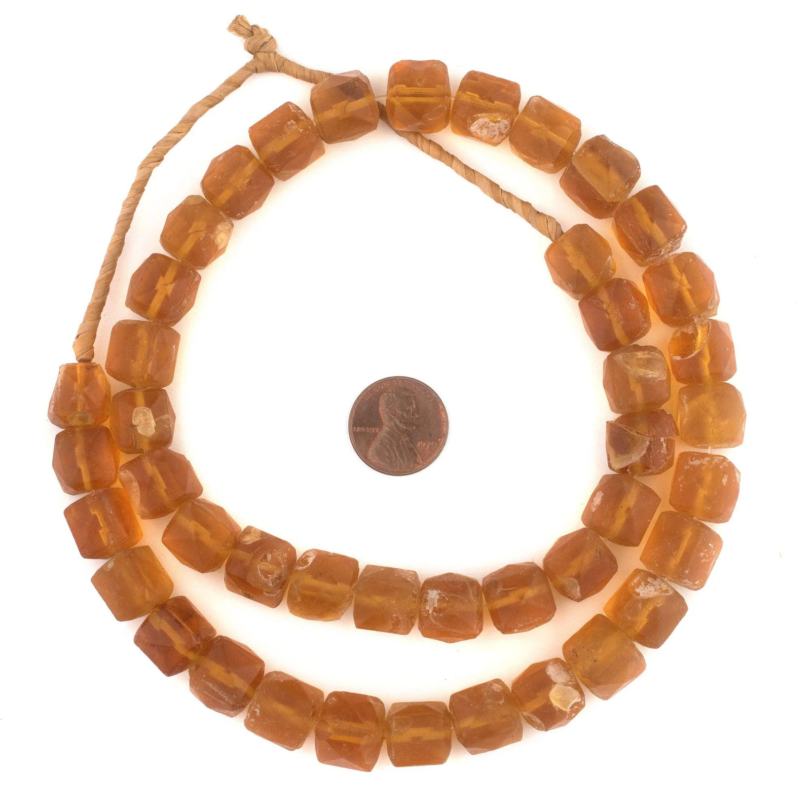 Old Amber Vaseline Cube Trade Beads #10504 13mm Nigeria African Orange Glass