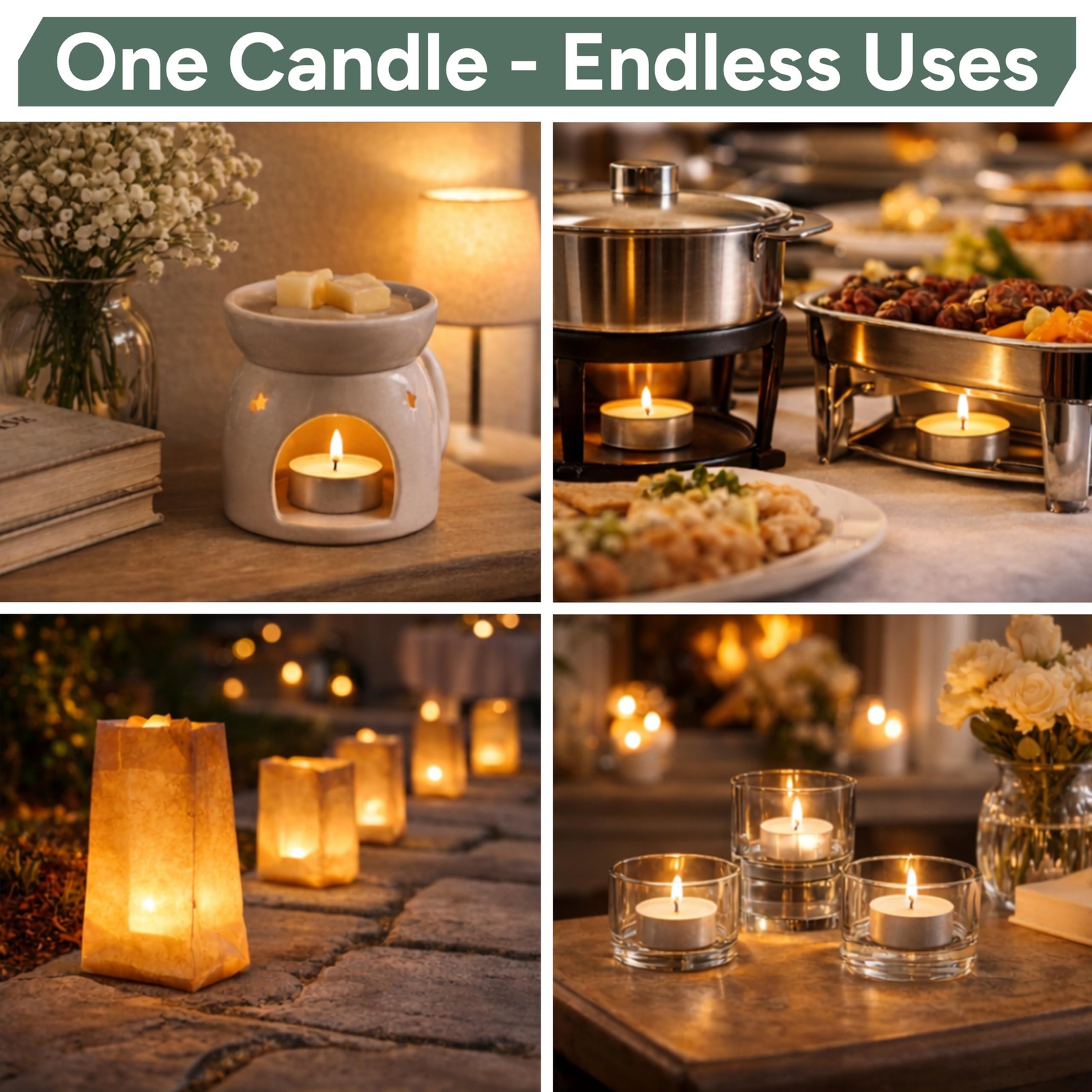 Zuvo Tea Lights Candles 8 Hour Burn (50 Pack) – Unscented 50 pack, White
