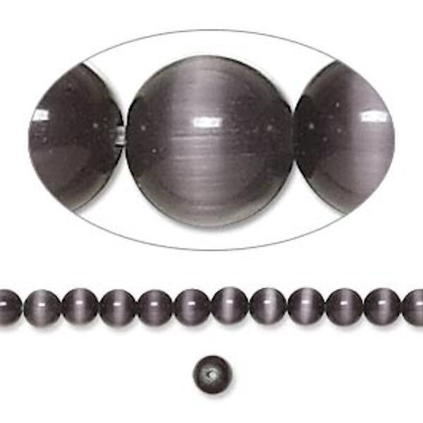 Bead, 1 Std(100) Black Cat’s Eye Fiber Optic Glass 4mm Round Grade A Beads