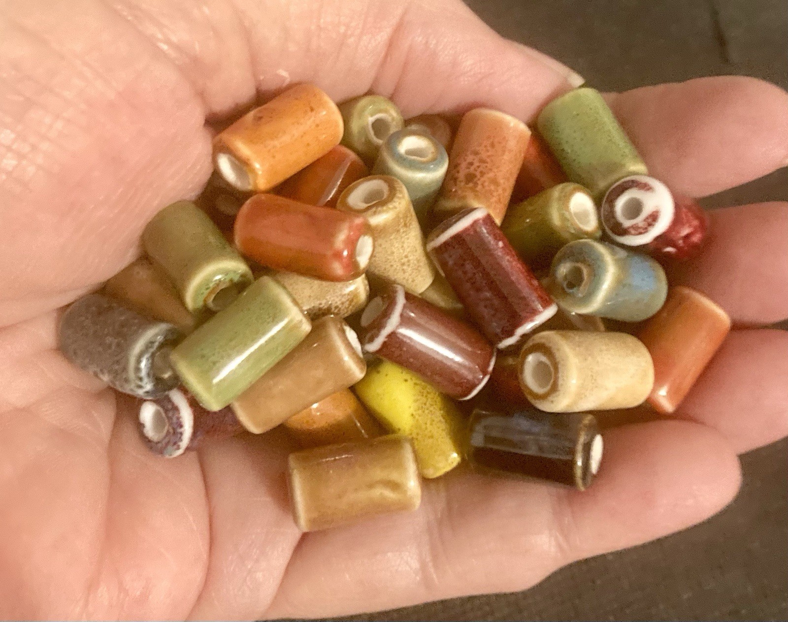 Handmade Cylindrical Jingdezhen 16mm x 9 mm Assorted Ceramic Beads Lot of 50