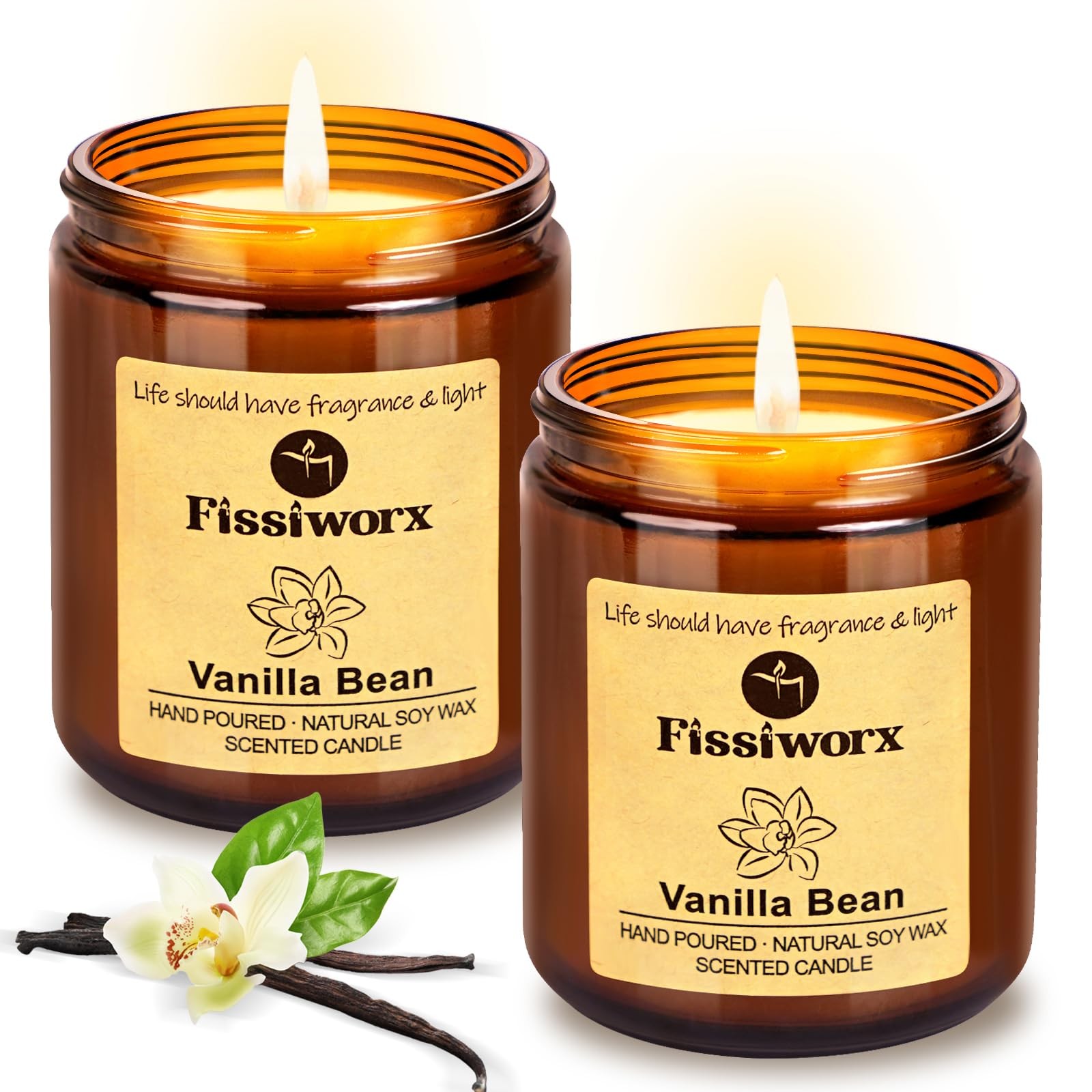 Fissiworx Vanilla Scented Candle Set 2 Pack, for Home 2