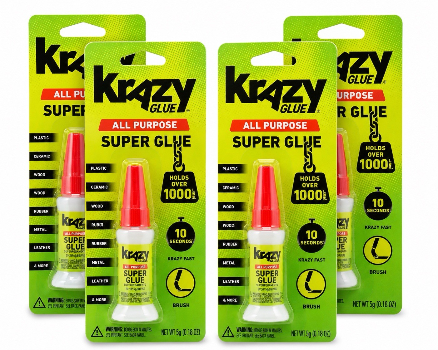 Krazy Glue All Purpose Brush-On Super Glue 5g / 0.18 oz Bottles (Pack of 4).