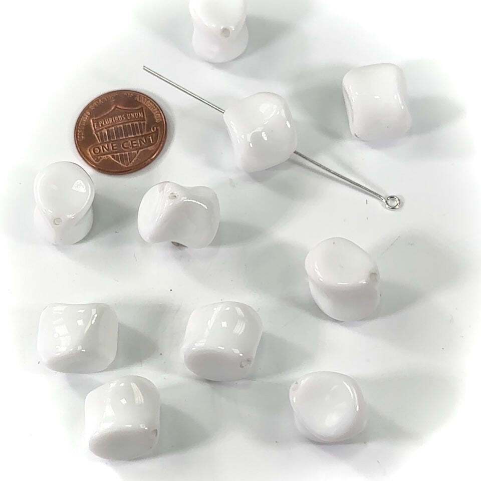 Czech Pressed Druk Fancy Diag. Drilled Glass Beads 16x16mm ChalkWhite Opaque 10p