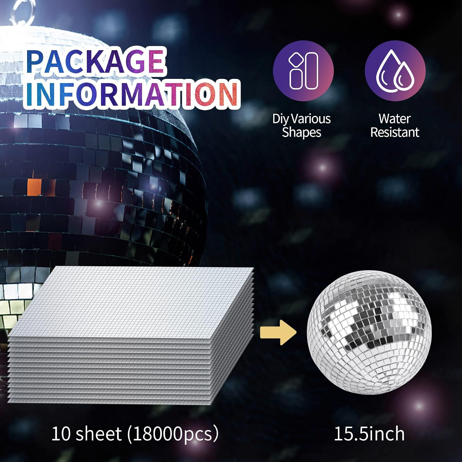18000 PCS 5 X 5 Mm Mini Square Disco Tiles Silver | Self-Adhesive Mirror Mosaic
