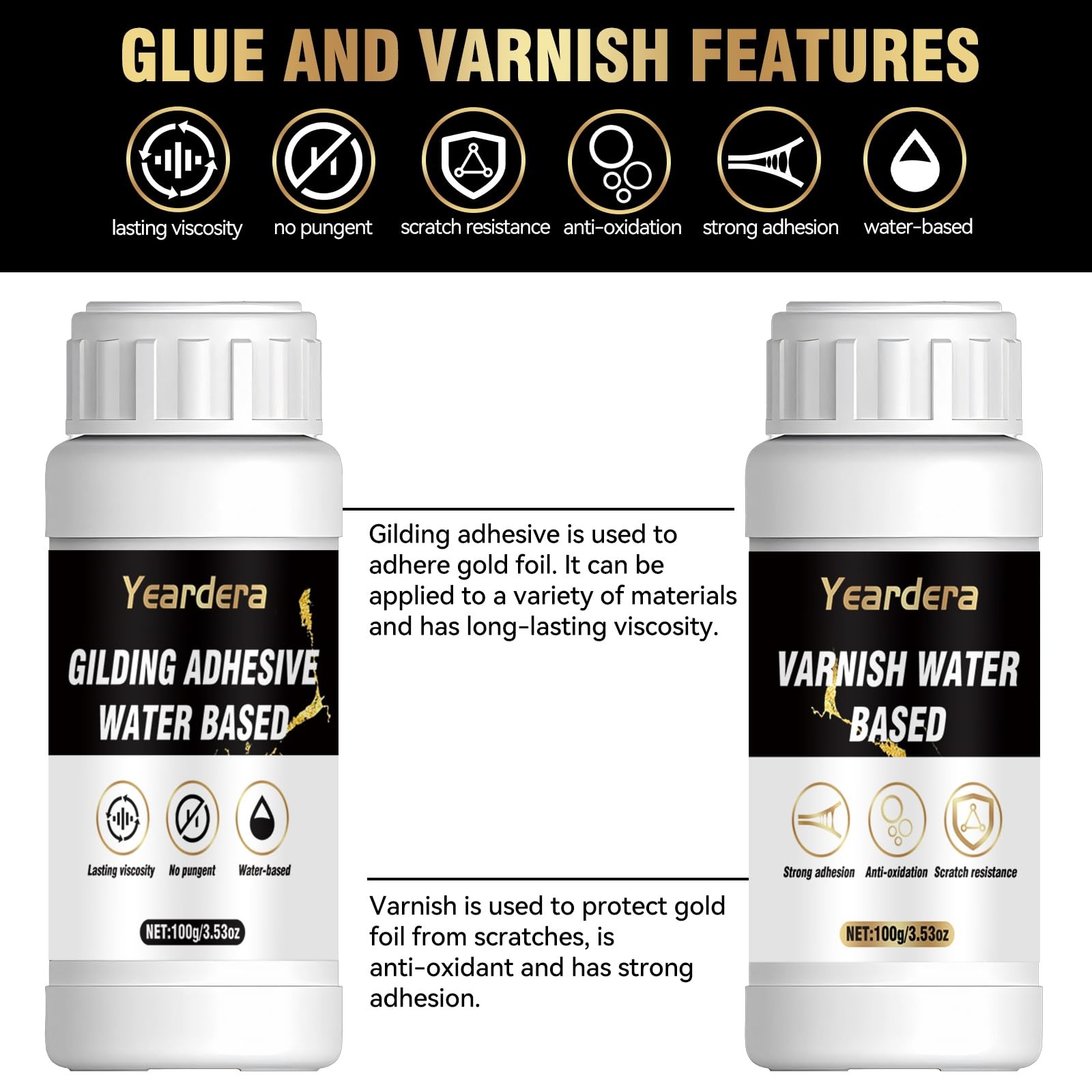 Gold Leaf Kit, 100Ml Gilding Adhesive and Varnish with 100 Gold Leaf Sheets for