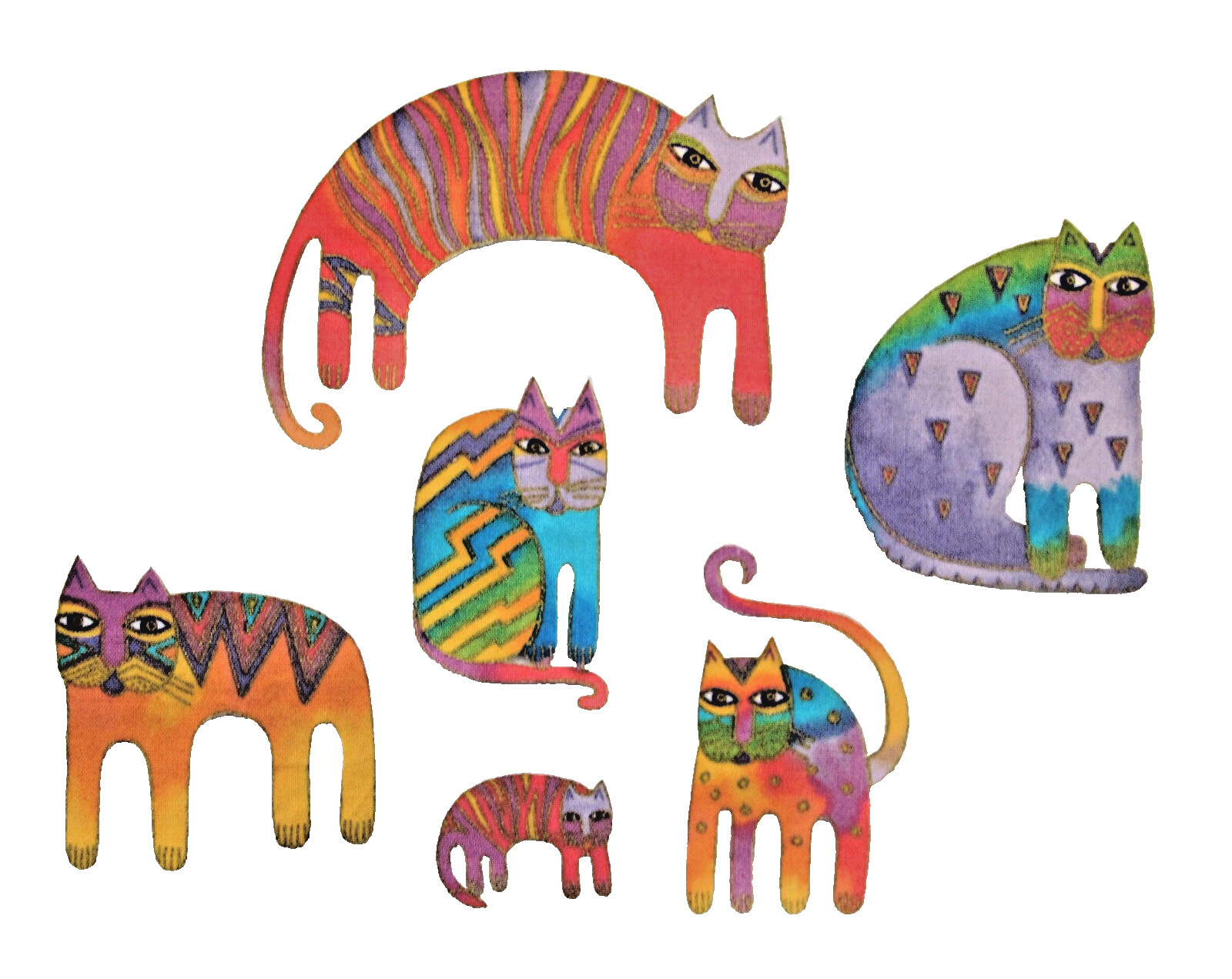 Set of 6 CAT Appliques*Iron On Fabric*Laurel Burch Fanciful Felines_226