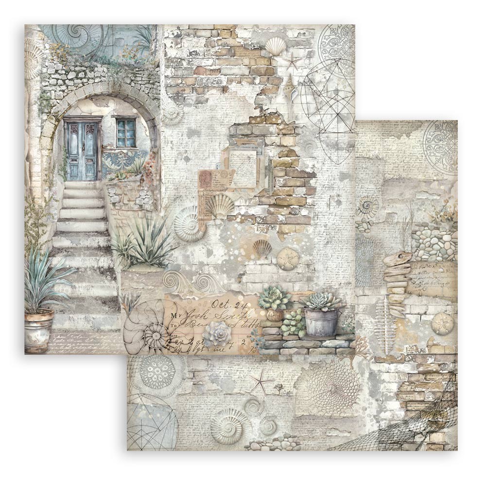 Stamperia SILENT SEA 8×8 Paper Pad 10 Sheets Mixed Media Beach Nautical SBBS125
