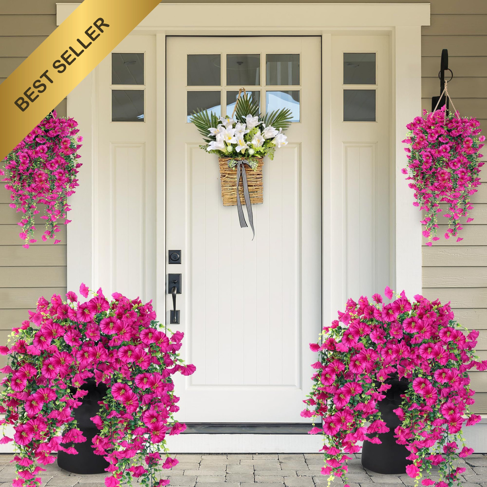 Sggvecsy Artificial Hanging Flowers Plants Outdoor UV Resistant 2 Pack Magenta