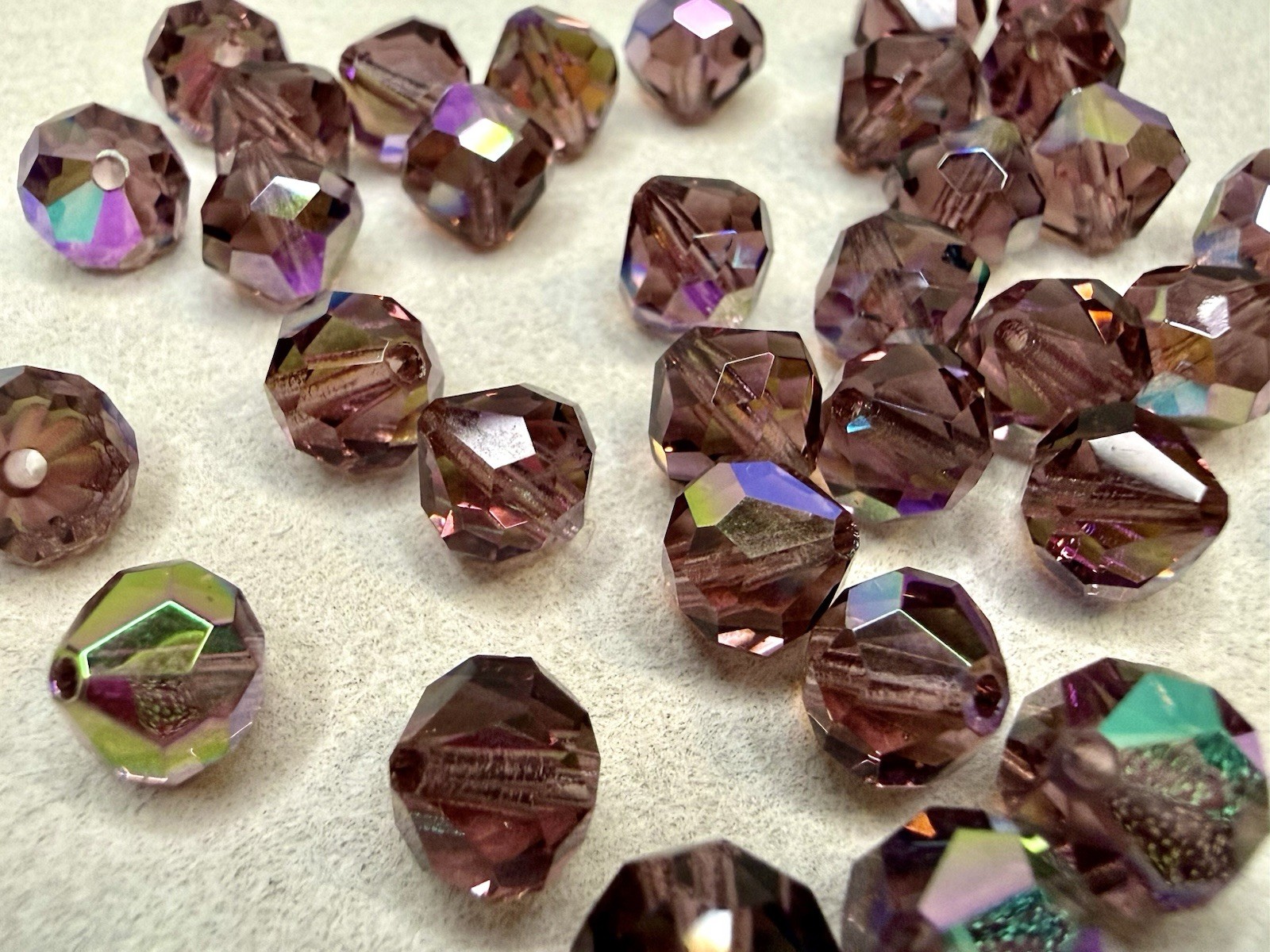 Vintage West Germany 8mm Amethyst AB Full Tin 36 Glass Beads NOS Rare