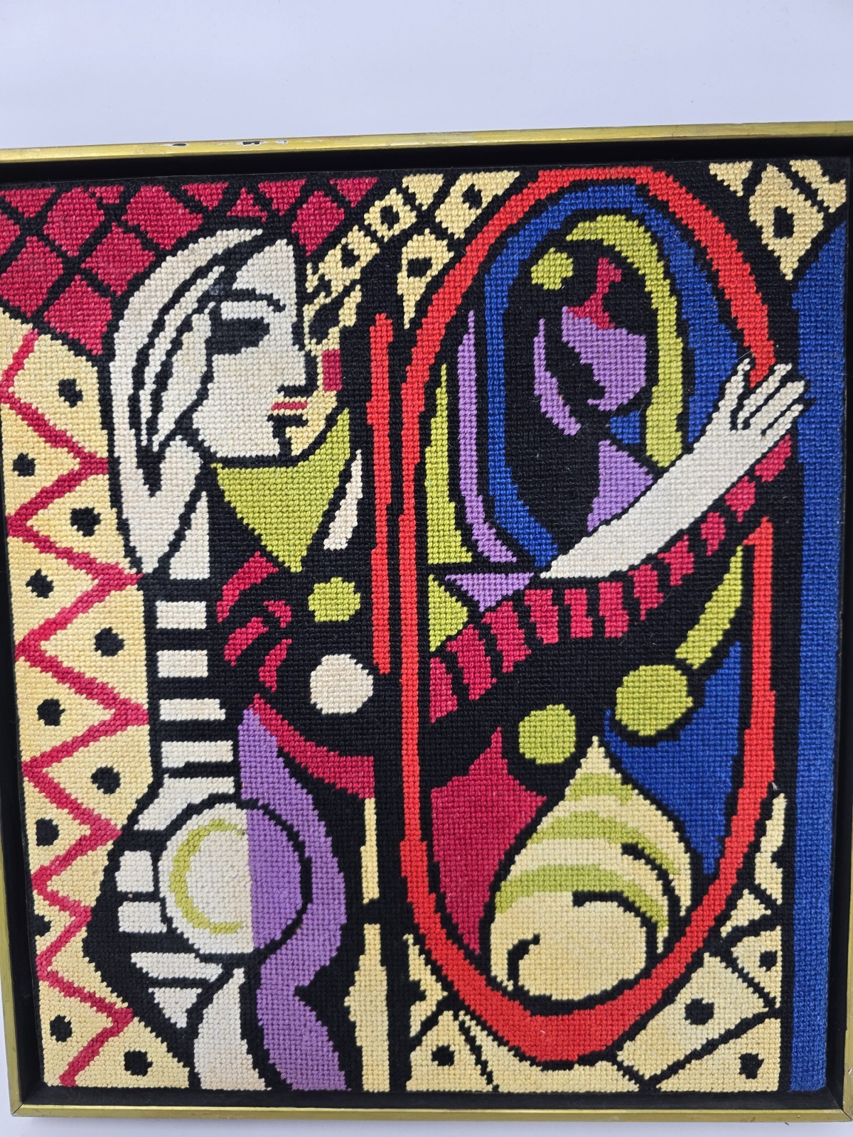Vintage PICASSO Abstract “Girl Before a Mirror” Needlepoint 12″ x 13.5″ Framed