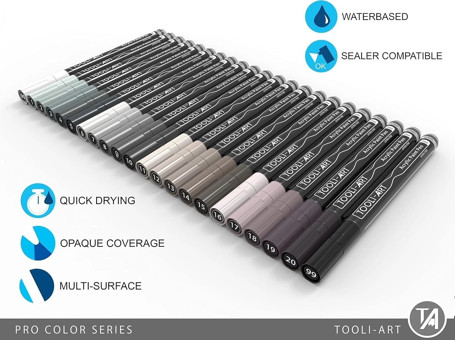 Pro Color Series – 22 Assorted Gray Paint Pens with Non-Toxic Quick Drying Ink