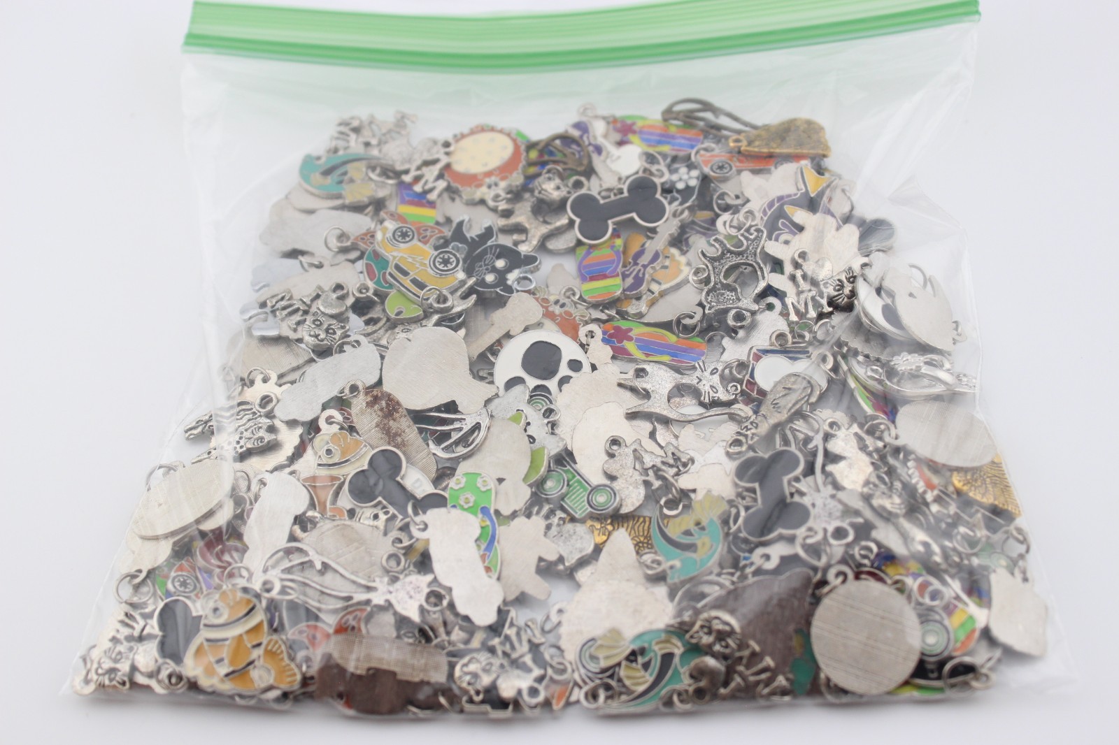 Lot of metal and enamel charms cats dogs instruments fish cars sandals 10.7 oz