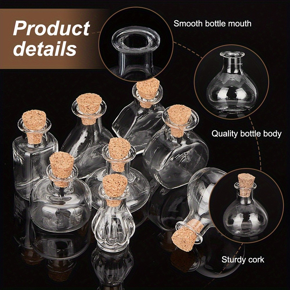 1set 8pcs Mini Glass Bottles Clear Glass Jars Empty Wishing Bottles with Cork