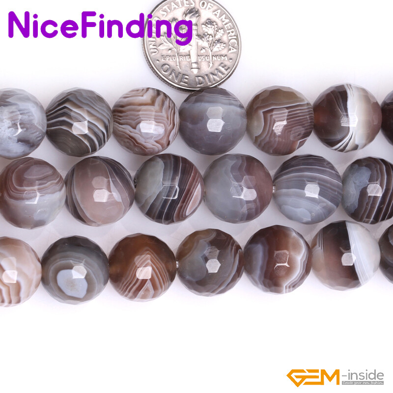 Natural Botswana Agate Round Faceted Beads Jewelry Making 15” 6mm 8mm 10mm 12mm