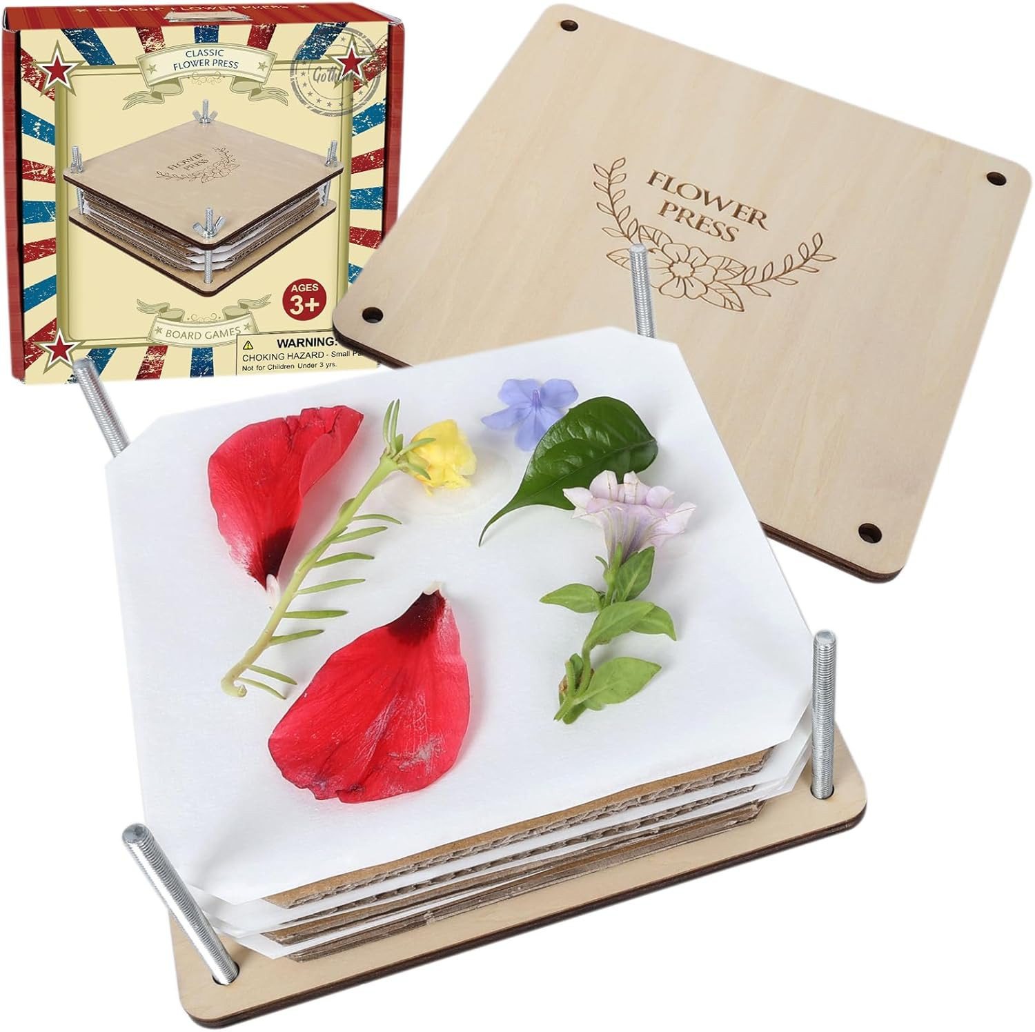 6 Layer Flower Press Kit 6 x 6 Inch Wooden Press for Dried Flowers and Leaf Craf