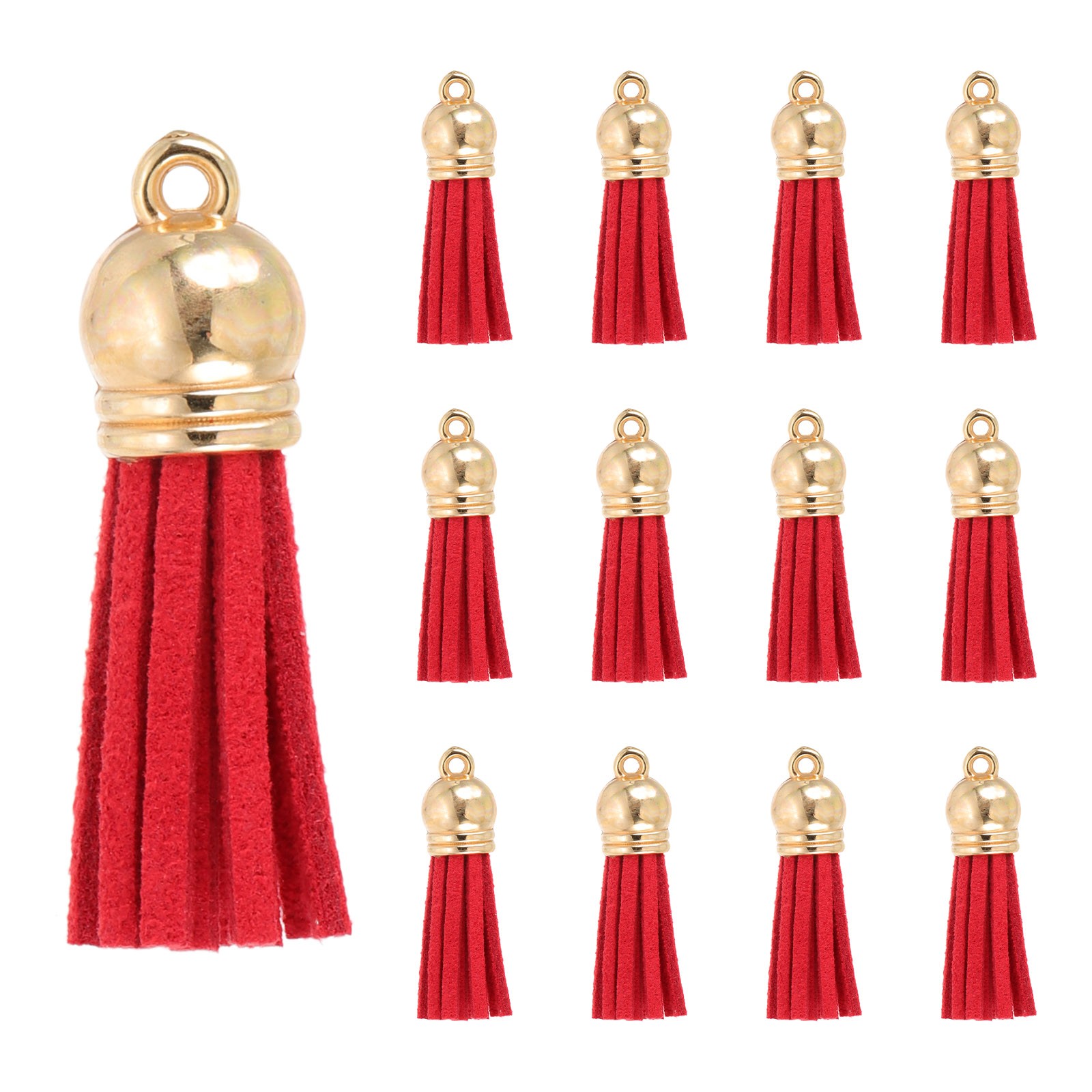 30Pcs Leather Tassels 1.5″ Faux Leather Suede Keychain for DIY Red