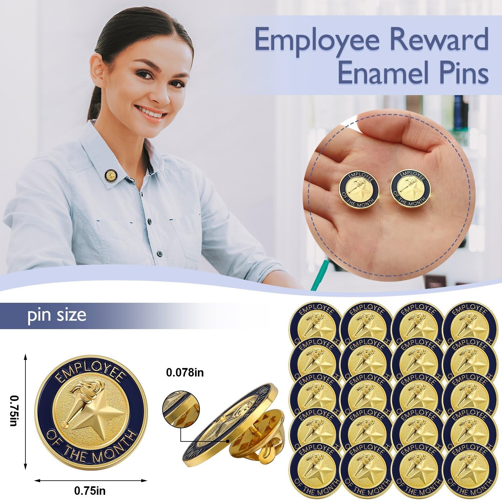 Dingion 24 Pcs Employee of The Month Lapel Pin 24 Count (Pack 1), Silver