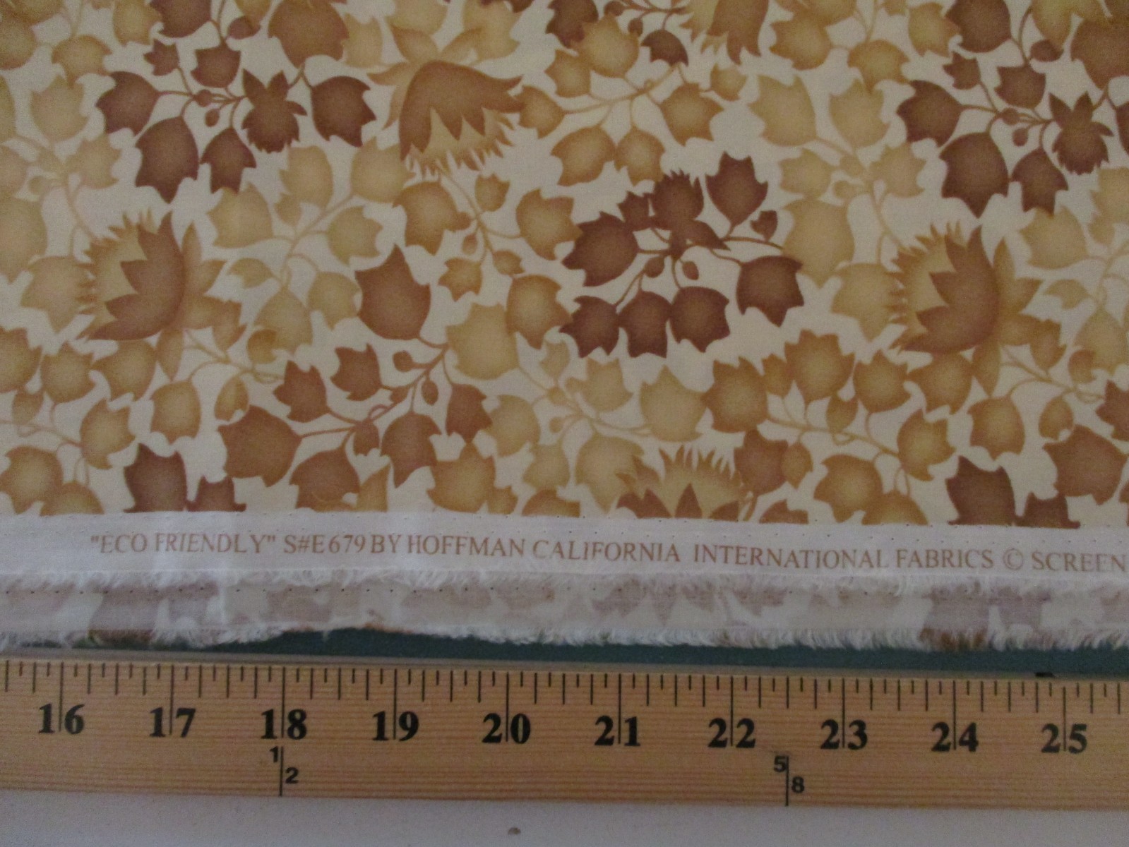 Cotton Quilt Fabric Remnant Piece Eco Friendly Hoffman Tan Leaf Print Almost 2 y