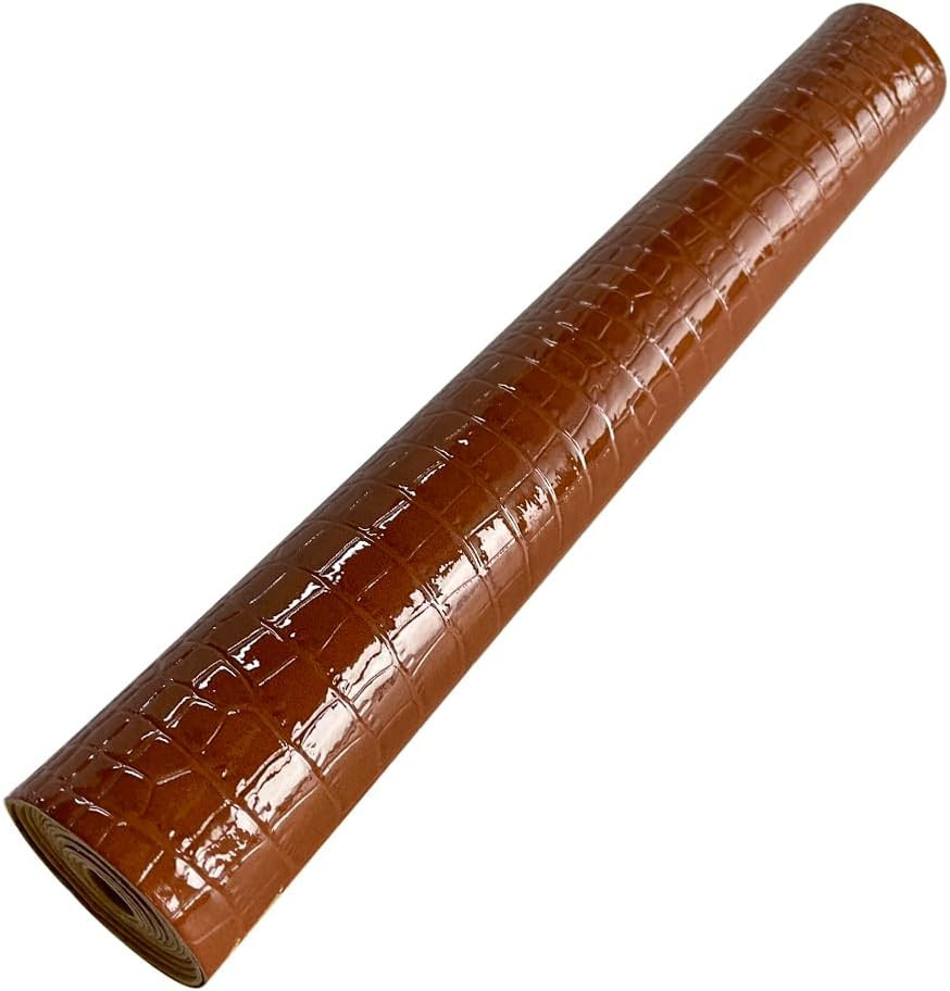 Brown Glossy Embossed Crocodile Texture PU Faux Leather Roll 11.8 “X 53” Very Su