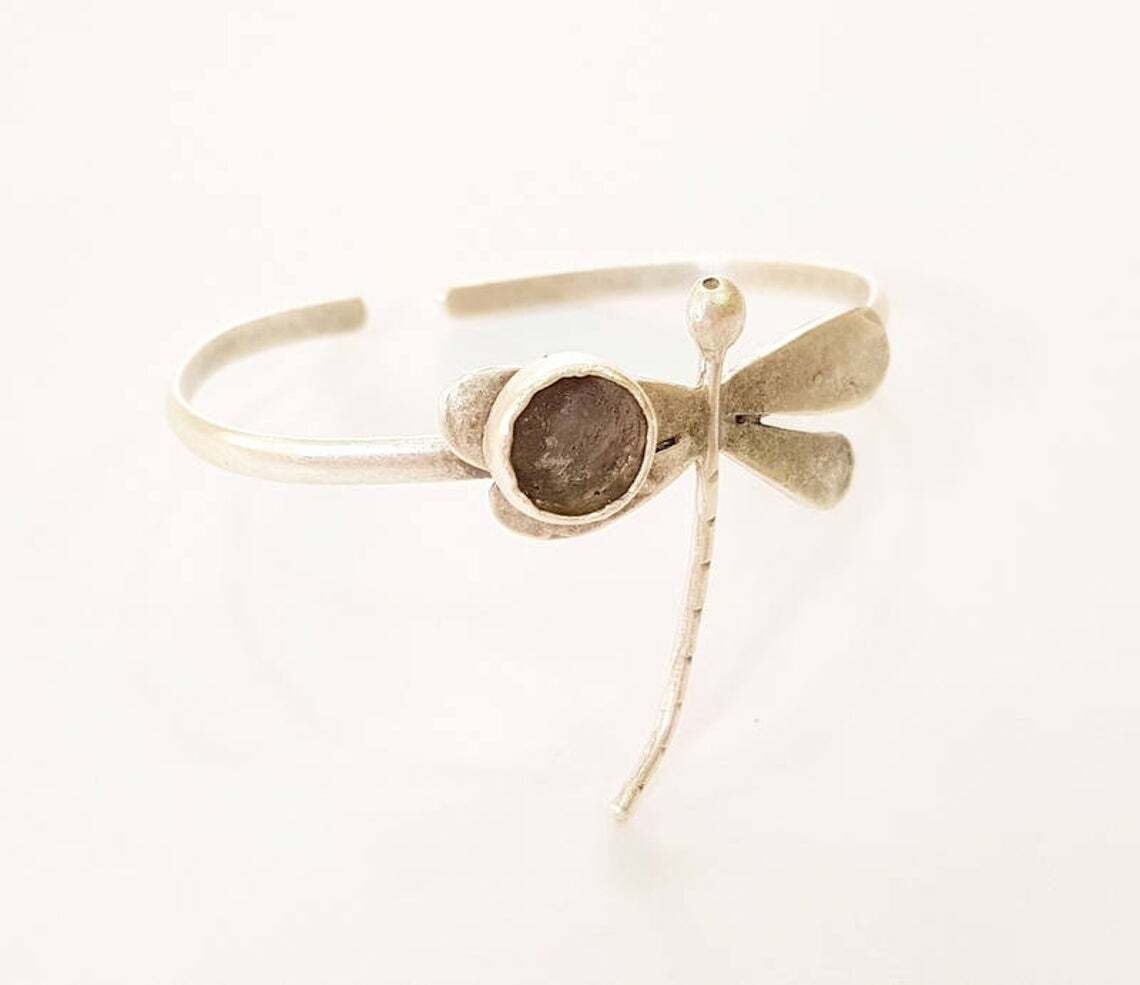 Dragonfly Silver Bracelet Blanks Cuff Adjustable Antique Silver Brass G8193