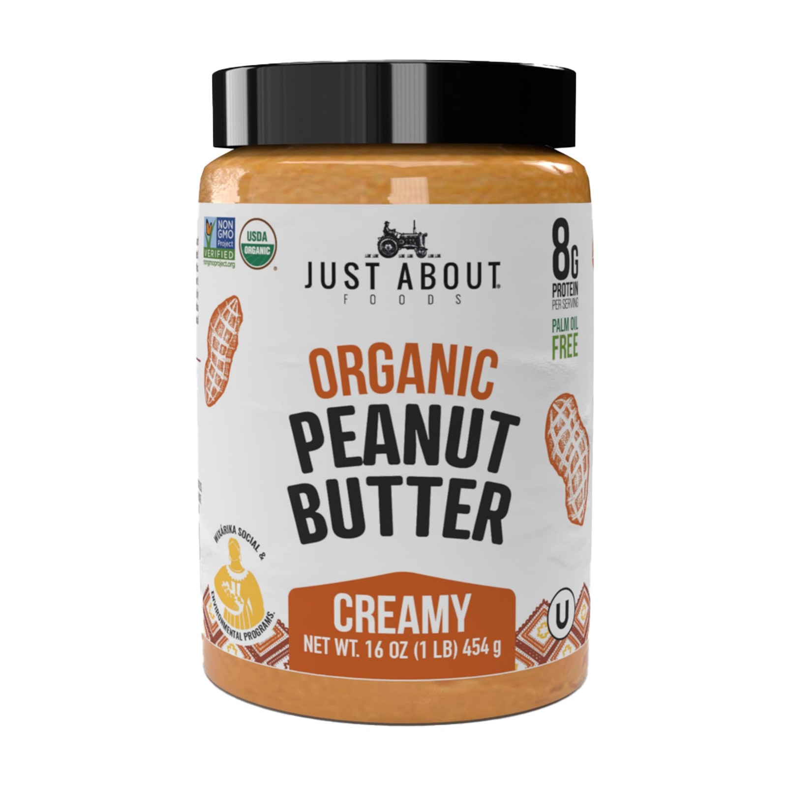 Just About Foods Organic & Keto Peanut Butter Creamy 1 lb Gluten-Free, No Sugar