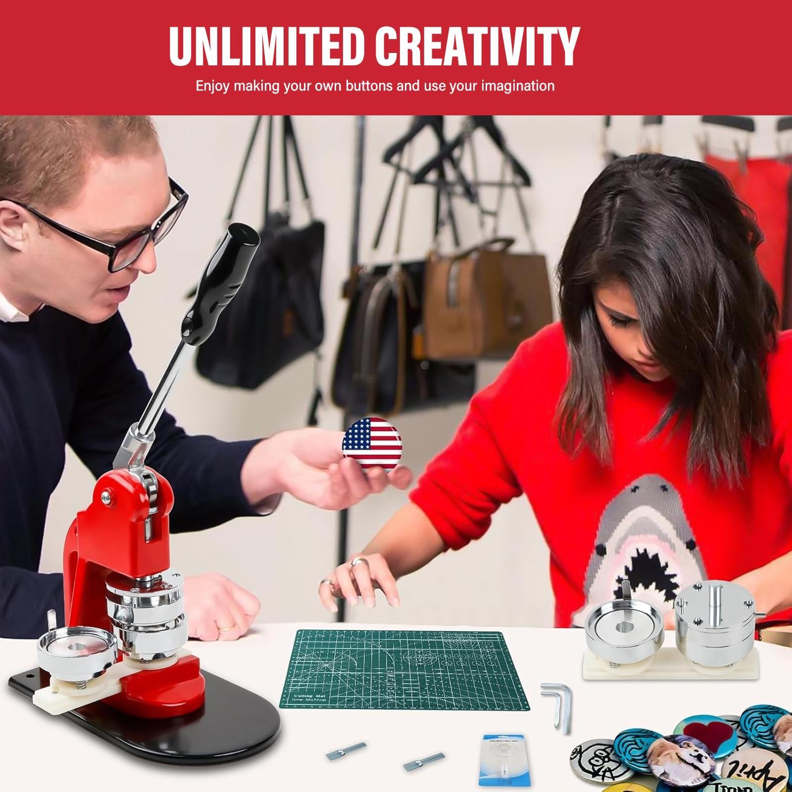 Button Maker Machine Multiple Sizes 300Pcs, Photo Pin Badge Maker 1.25+2.28+3In