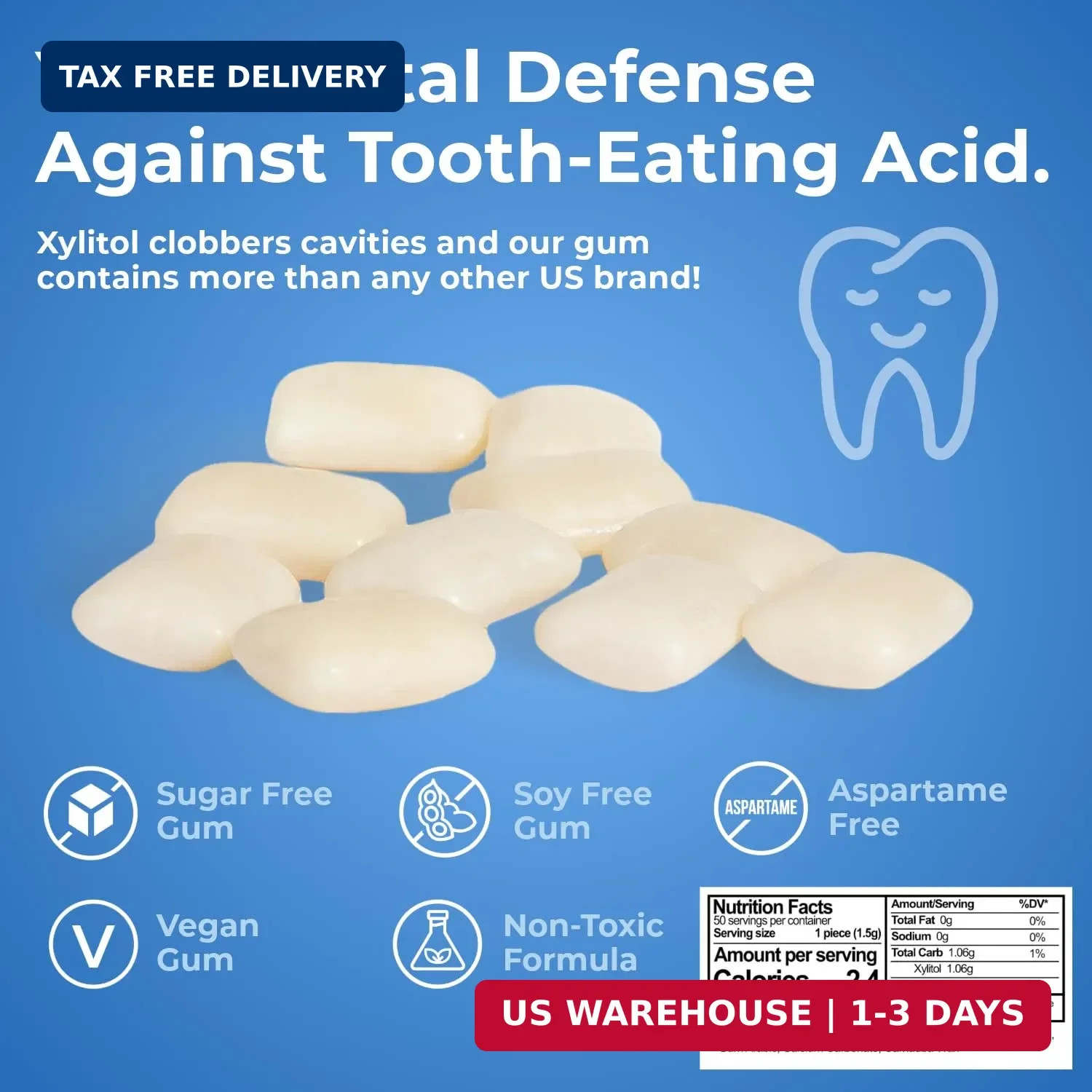 Epic 100% Xylitol Spearmint Chewing Gum – Sugar Free, Aspartame Free Dental Gum