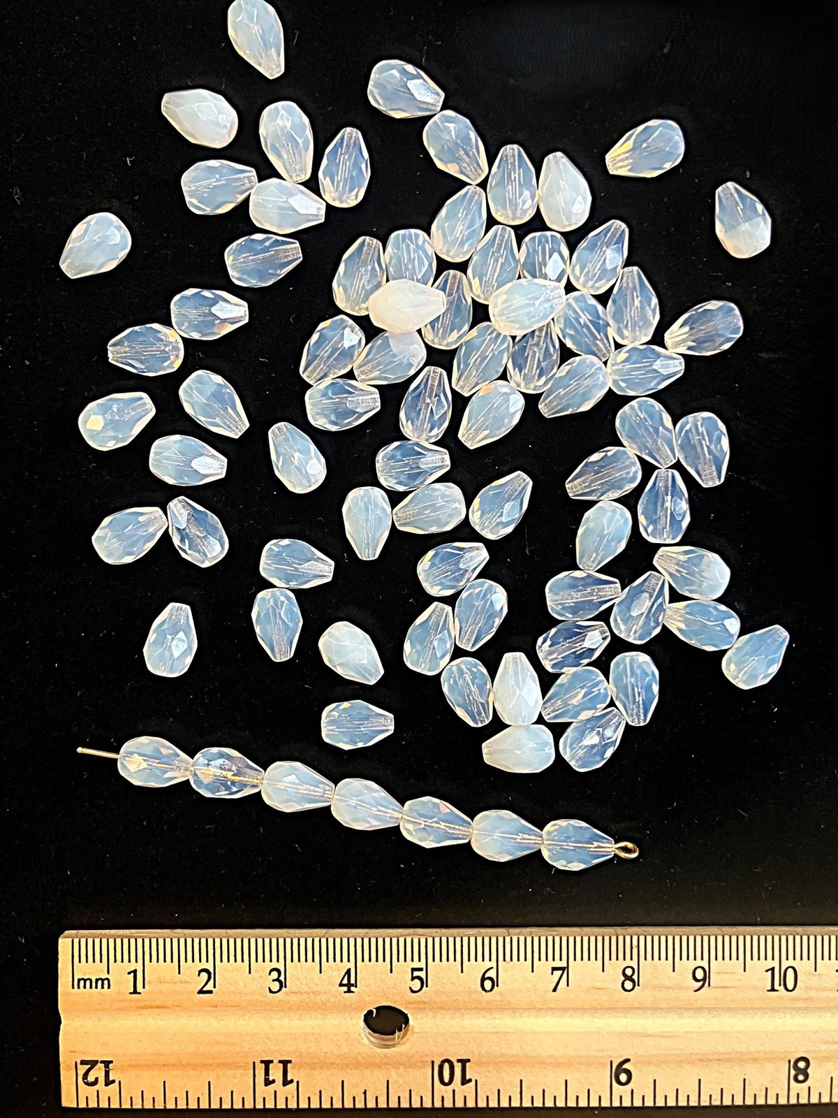 50 Vintage Czech Crystal White Opal Glass Faceted 10x7mm. Teardrop Beads T447