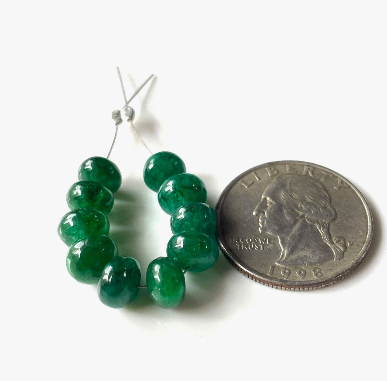 10pcs Natural Emerald Smooth Rondelle Beads 8/6MM, Green Emerald Loose Beads