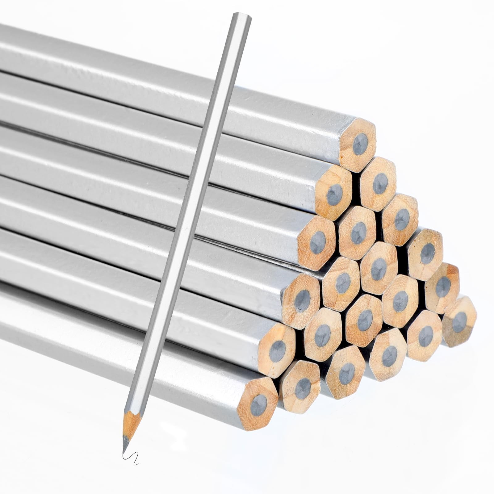 24 Pack Silver Streak Welders Pencil Metallic Marking Pencil Metal Pencils Fo…