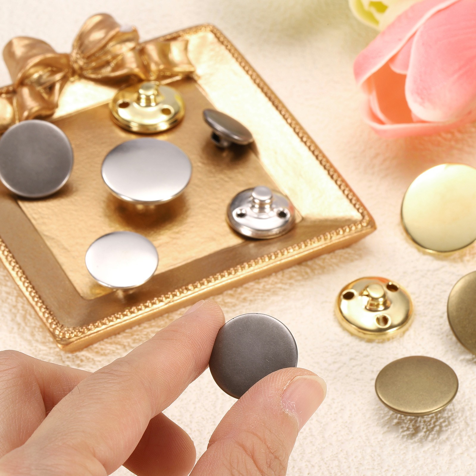 14pcs Metal Round Buttons 15/20mm Brass Sewing Craft Buttons Gold