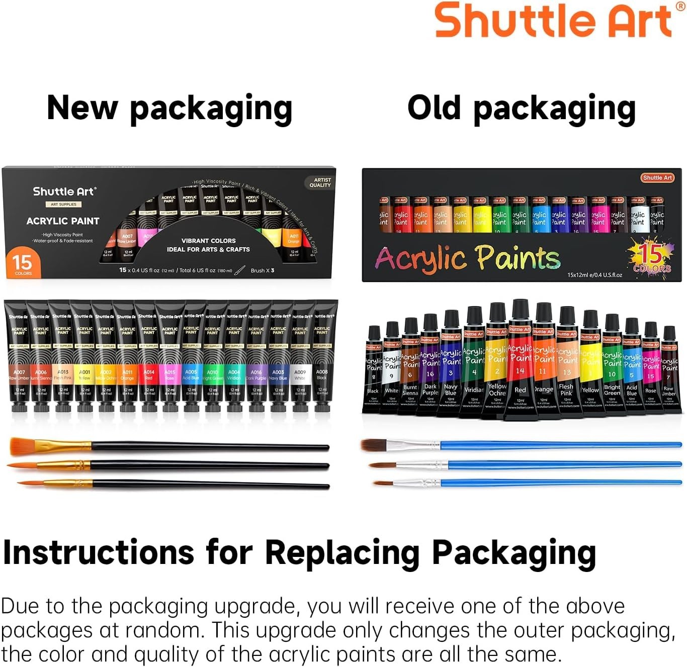 Acrylic Paint Set, 15 x 12ml Tubes Artist Quality Non Toxic Rich Pigments Col…