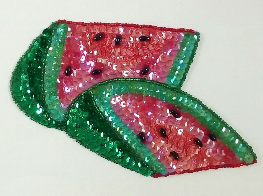 Karla Jordan Kollection WATERMELON slice Sequin Applique reusable adhesive VTG