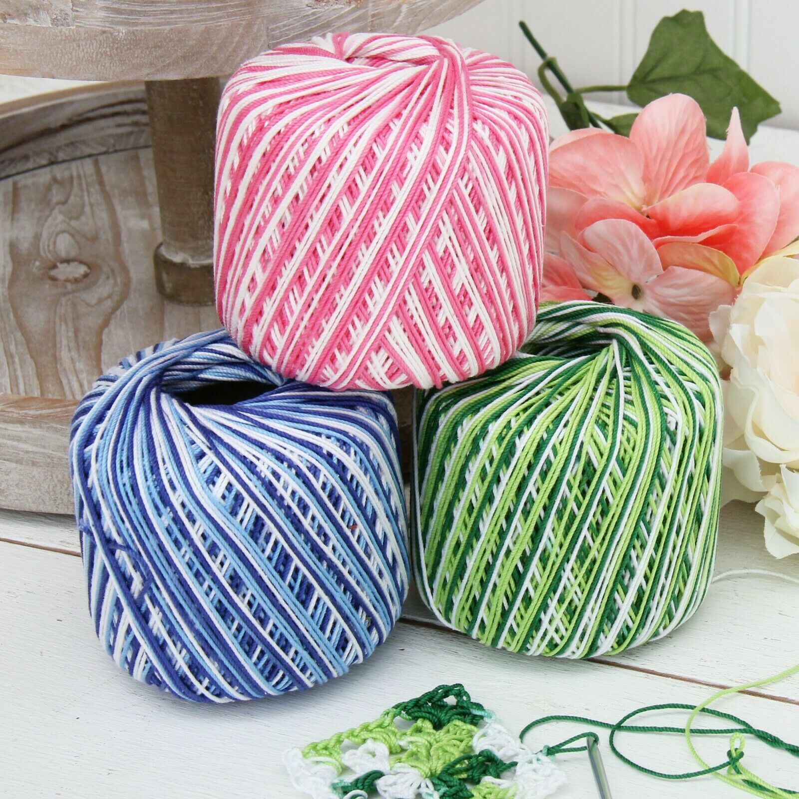 Threadart 100% Pure Cotton Multicolor Crochet Thread Sets – 7 Colors & 2 Sizes