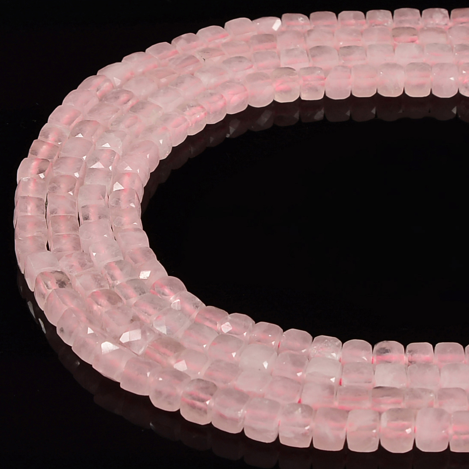 Rose Quartz Faceted Square Cube Beads Size 4mm 5mm 15.5″ Strand