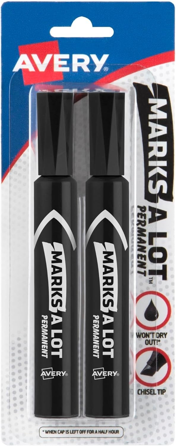 Non-Toxic Water Resistant Permanent Markers – 2 Black Chisel Tips Included