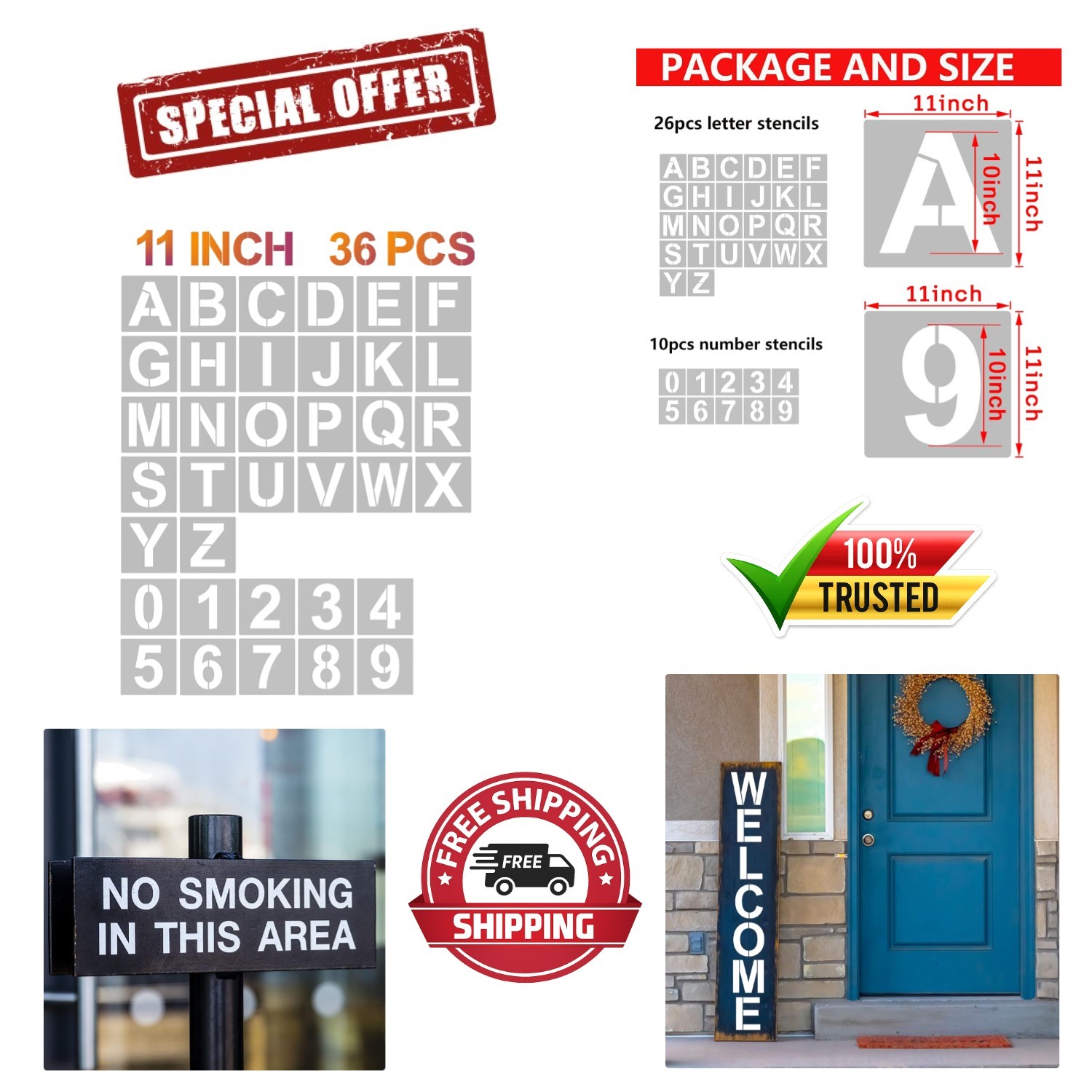 Eco-Friendly 11-Inch Alphabet & Number Stencil Set for Versatile Crafts