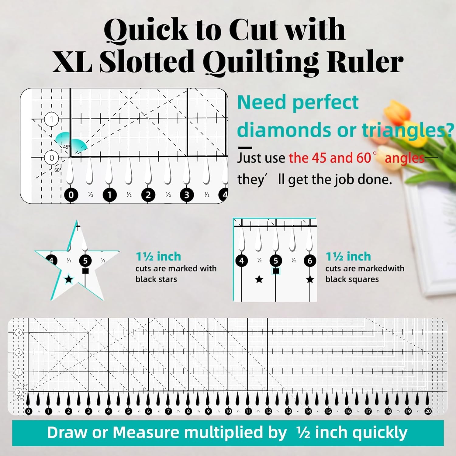 Quilting Ruler 17-3/4 x 22in Extra Large Slotted Quilting Ruler Non-Slip Design