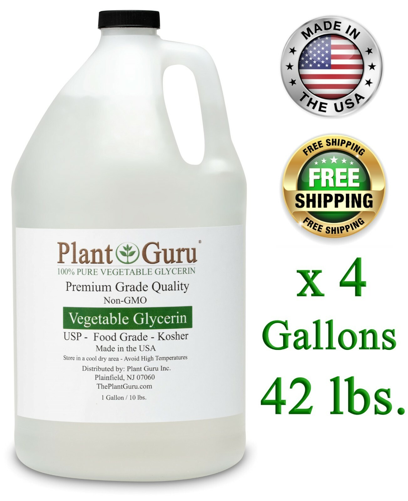 Vegetable Glycerin Bulk 4 Gallons 42 lbs. USP 99.9 % Pure Food Grade VG Liquid