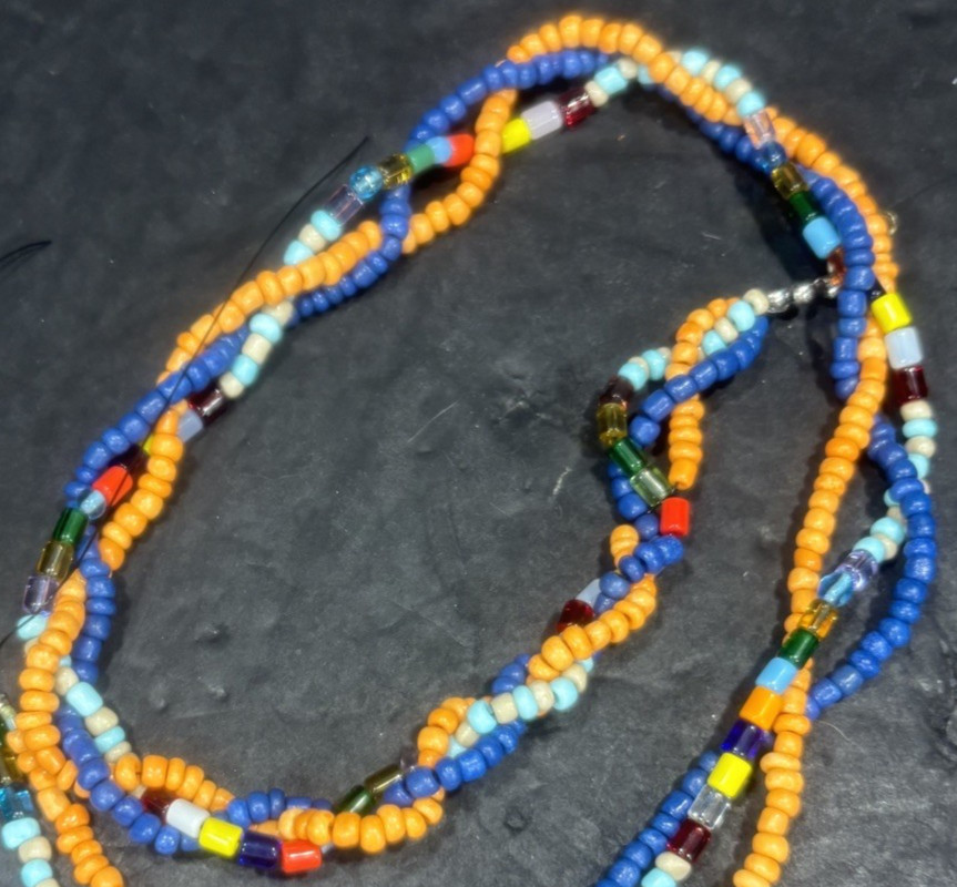 Mini Round Beads Navy Blue Orange Teal Gray Jewelry Making On Strands Great Cond