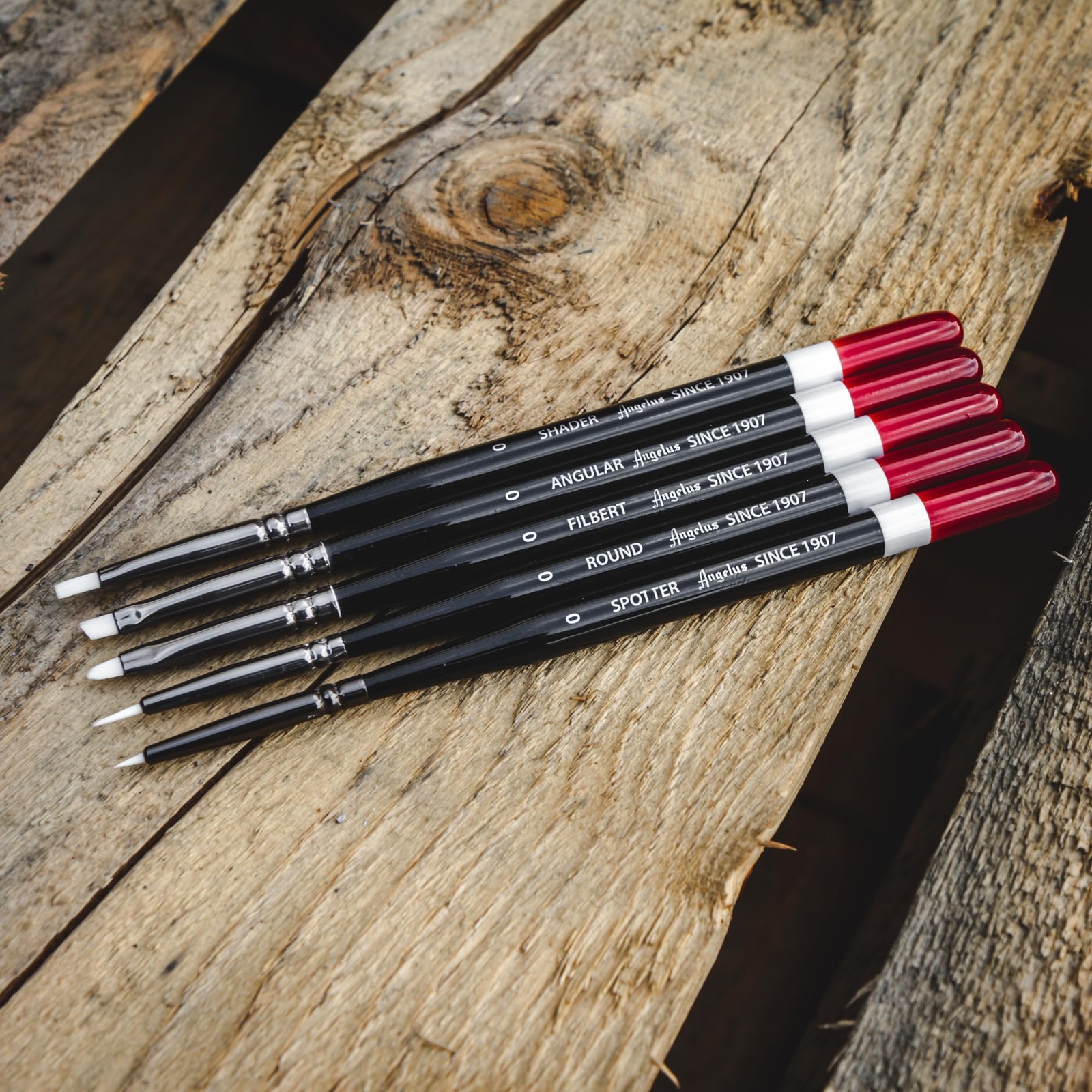 Angelus Micro Detail Paint Brush Set of 5 Synthetic Fibers, Small, Black