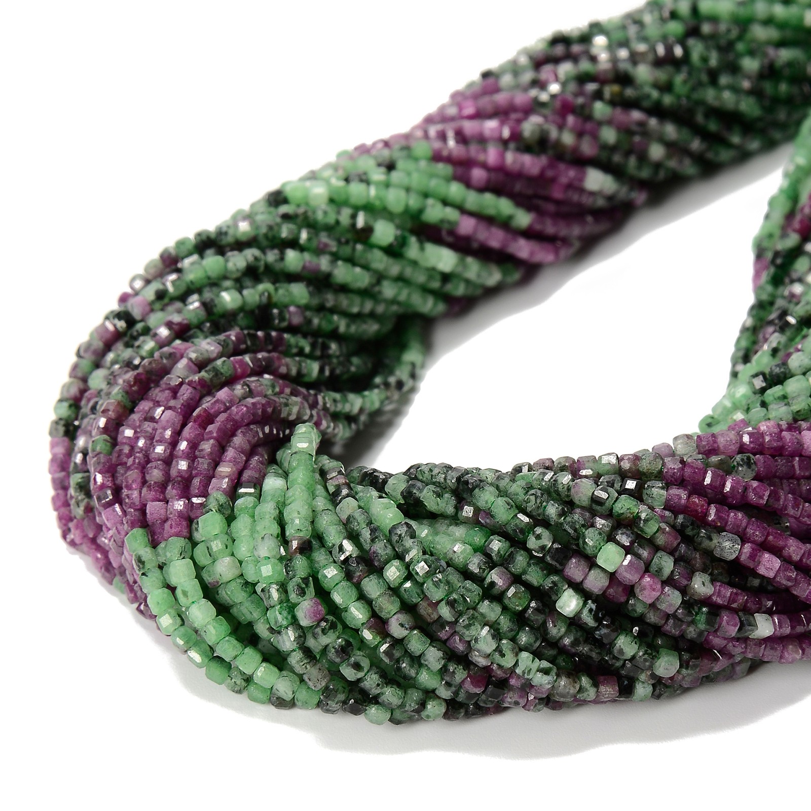 Natural Gradient Ruby Zoisite Faceted Rubik’s Cube Beads Size 2mm 15.5” Strand
