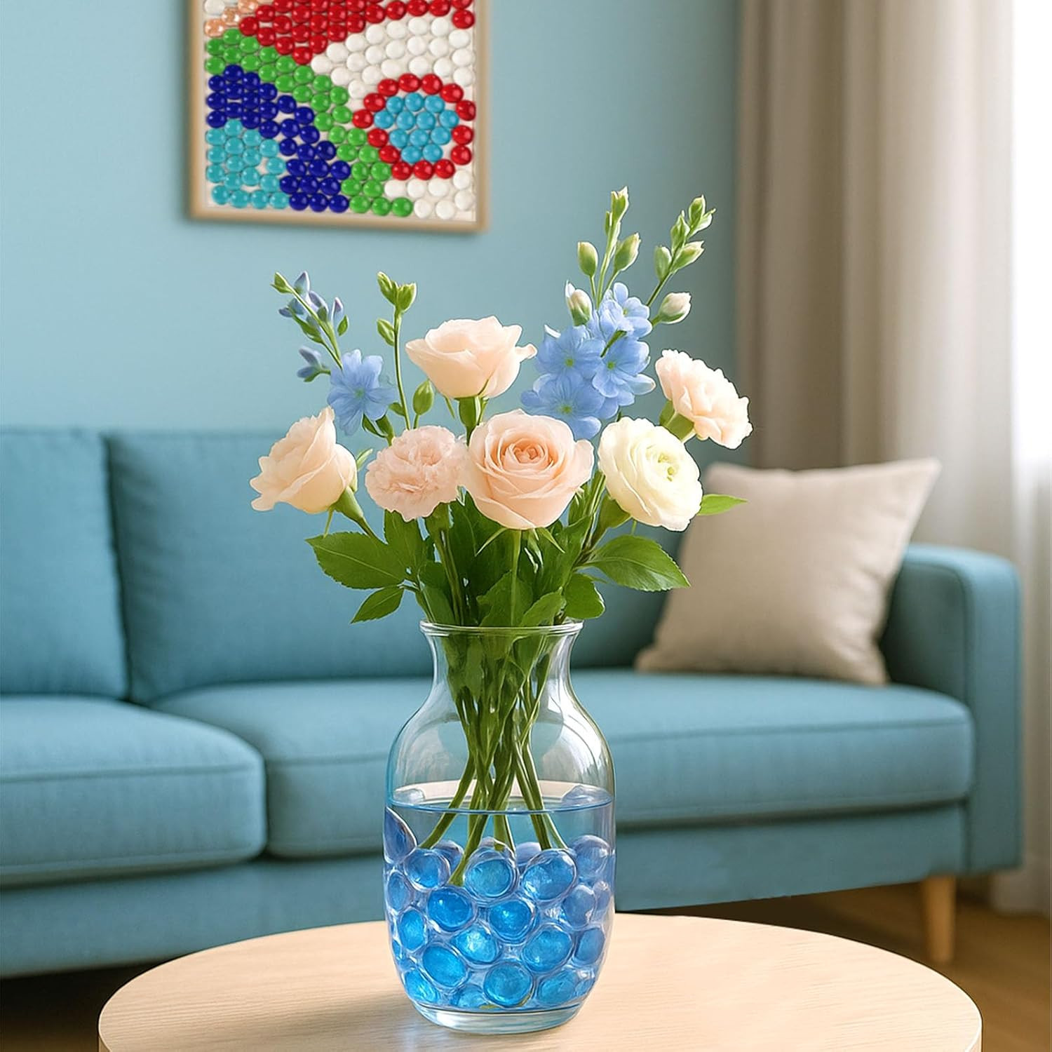 1LB Light Blue Flat Glass Marbles, Glass Pebbles Vase Fillers for Centerpieces,