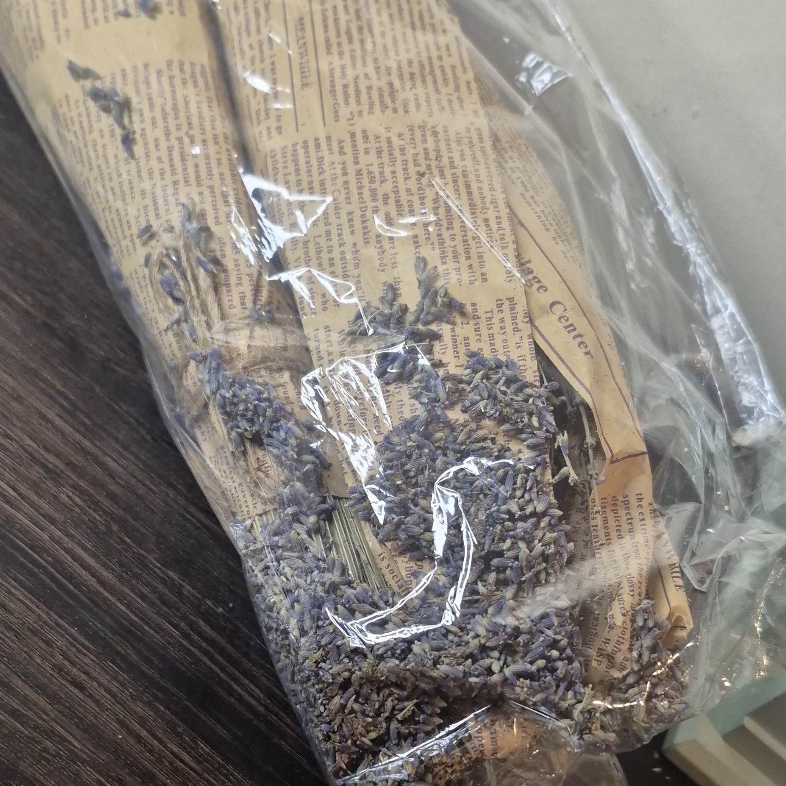 Dried Lavender Flower Bundle Wrapped in Paper, Multiple Plant Parts