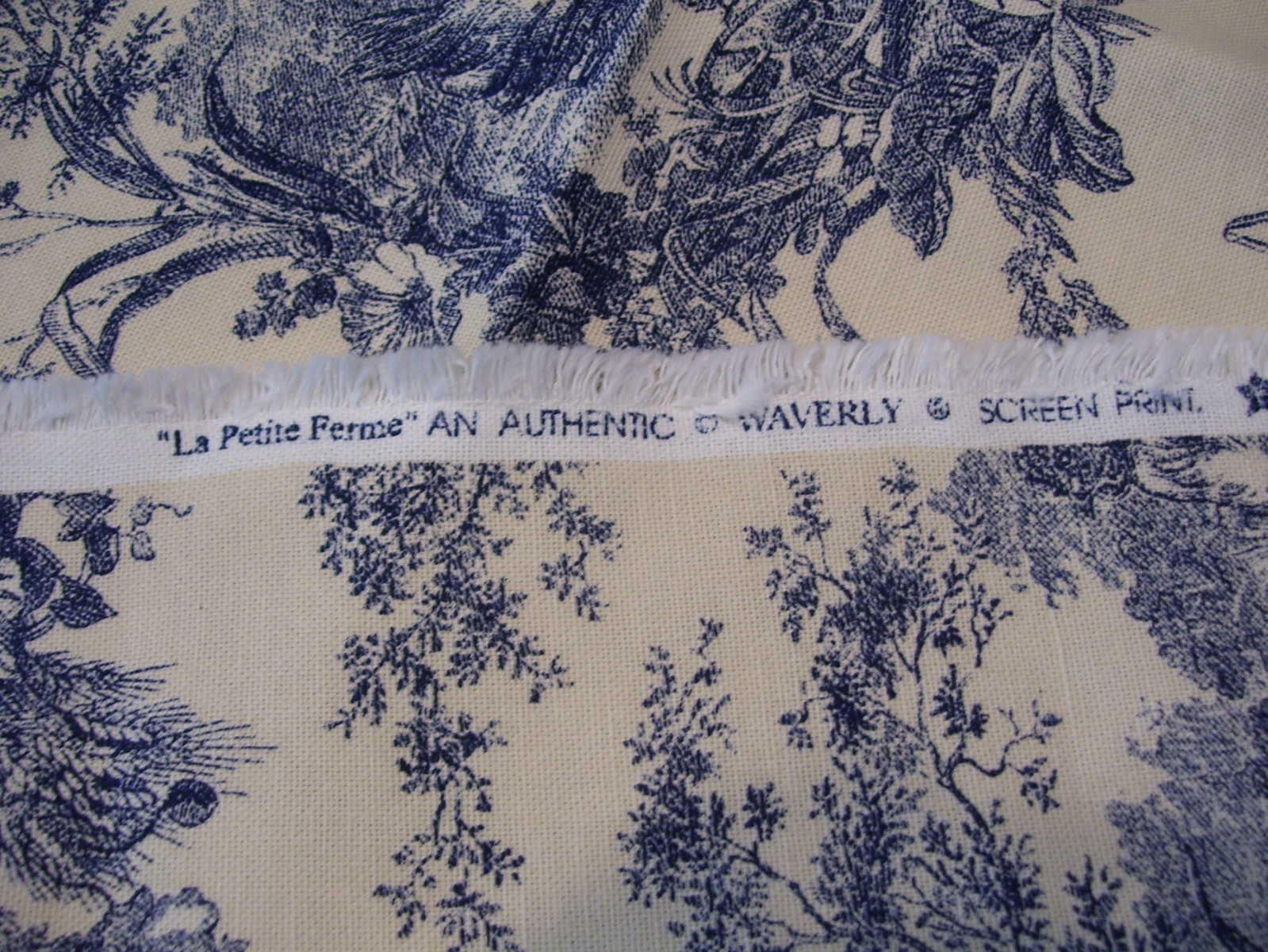 WAVERLY Decorator Fabric “La Petite Ferme” Blue on Light Beige, 22″ x 28″